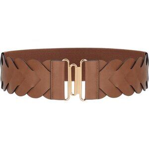✨ Women’s Braided Wide Elastic Belt | Faux Leather Stretch Waist Belt